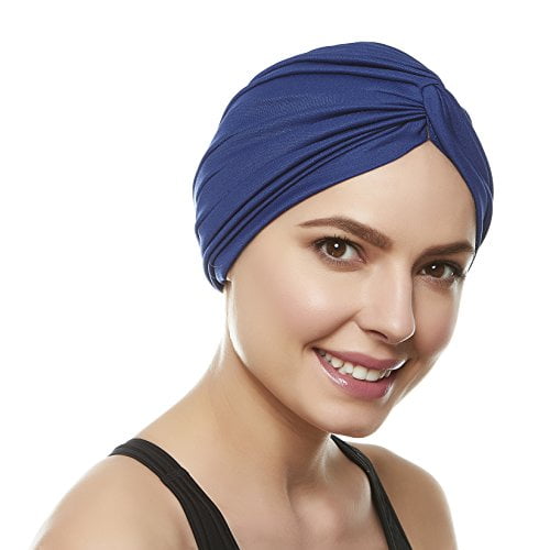 Black ETCBUYS Womens Swimming Cap in Polyester Turban Style with Pleated Latex Lining to Hold Long Hair Ideal for Women and Girls